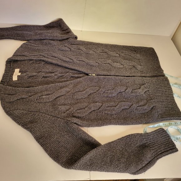 LOFT Dark Grey Women's Zip-Up Cable Knit Cardigan Sweater, Size L, NWOT - Picture 4 of 12
